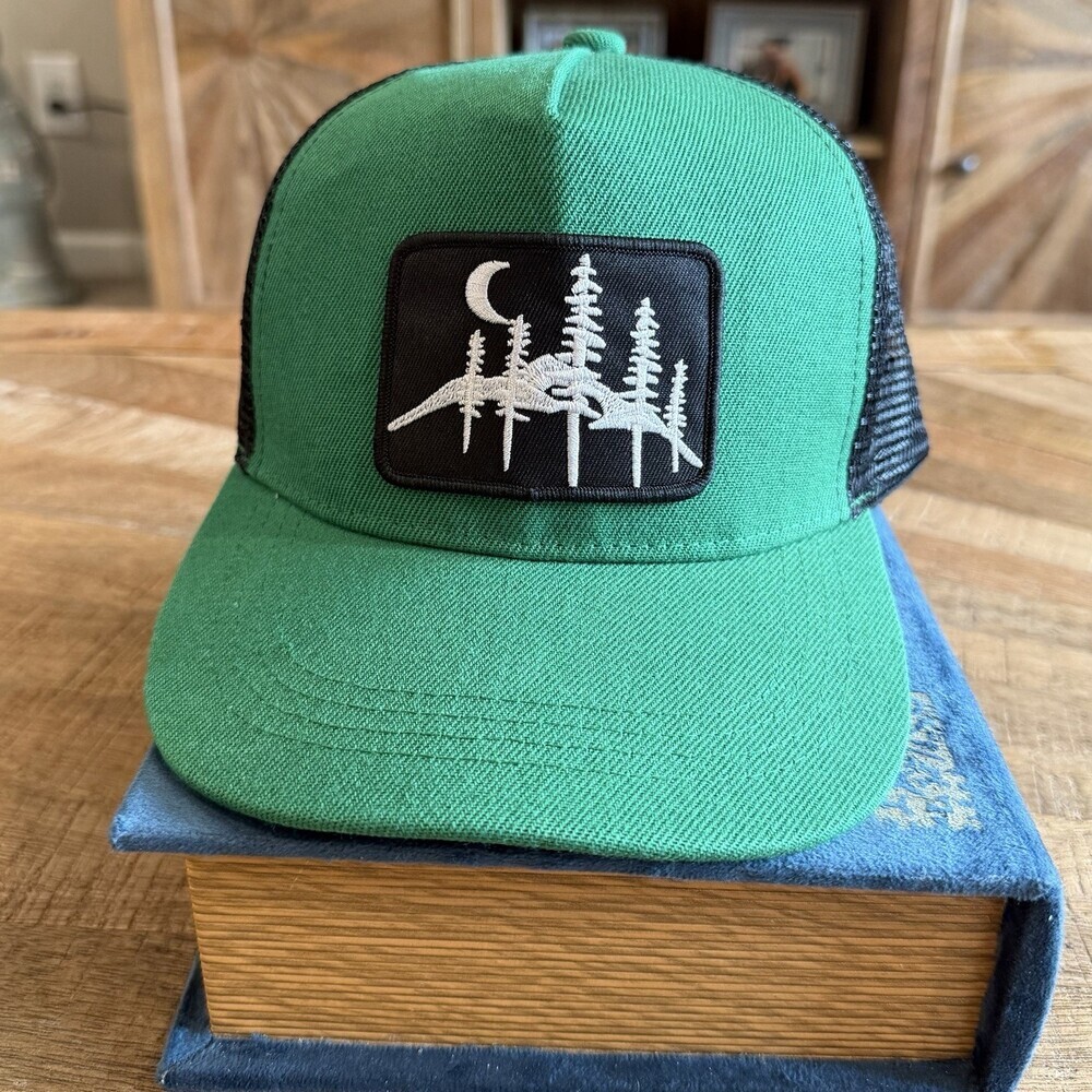 Forest CS107 Green Trucker Hat Moon Trees Outdoor Nature Snapback Cap - Picture 2 of 9